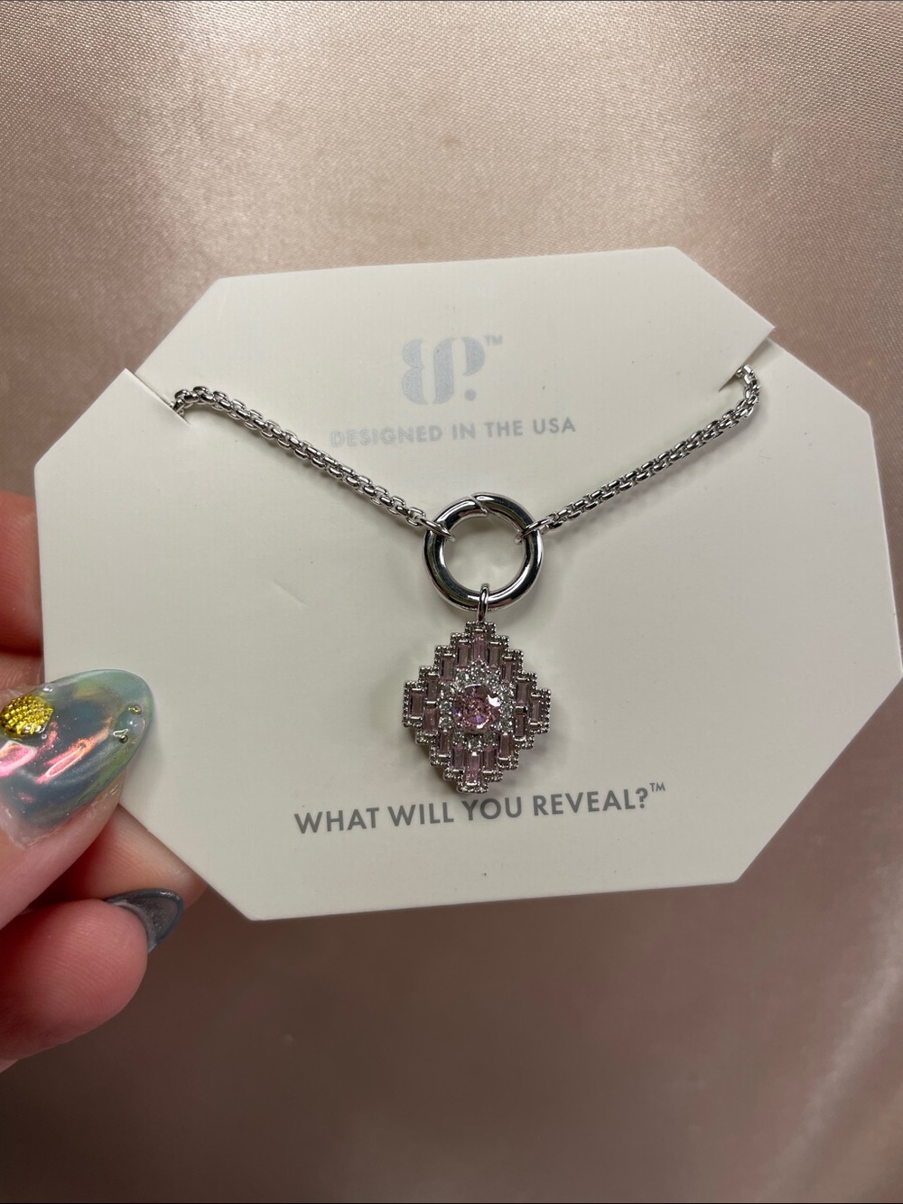 Bomb Party "Make it a Moment" Rose Quartz on Rhodium $130 MSRP